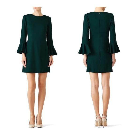 Trina Turk Green Panache Ponte Knit Bell Sleeve Classic Feminine Mini Dress Sz 4 - Picture 1 of 12